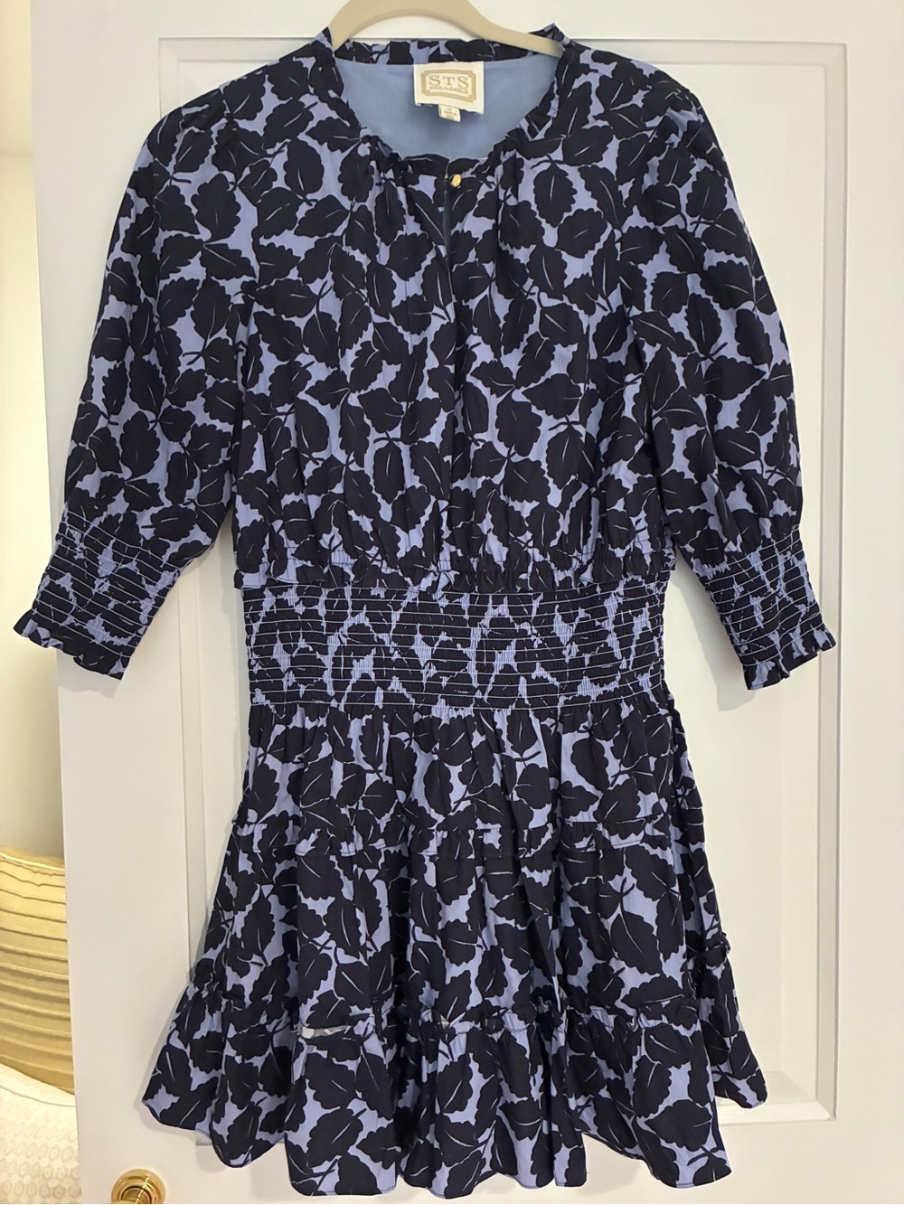 Sail to Sable Navy and Light Blue Floral Smocked Waist Dress